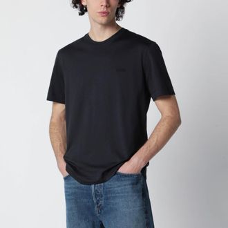 Ermenegildo Zegna Navy blue T-shirt with embroidered logo