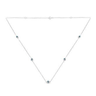 House of Brilliance Silver Treated Blue Color Diamond Station Necklace in White at Nordstrom