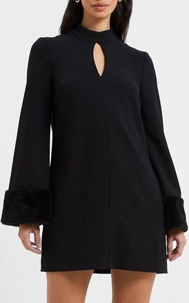 French Connection Ruth Faux Fur Trim Mini Dress In Black