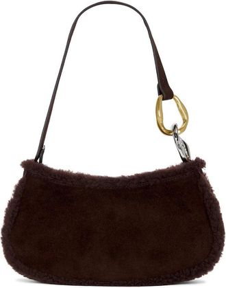 Staud Staud Womens Ollie Suede Fur Trim Shoulder Bag, Black