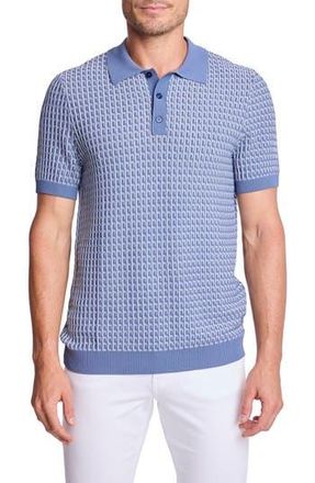 Paisley & Gray Trim Fit Geometric Knit Polo in Dusty Blue & White at Nordstrom Rack, Size Medium