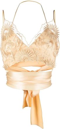 Alberta Ferretti embroidered silk crop top - women - Silk/Polyester/Silk/Elastane/Acetate - 38 - Neutrals