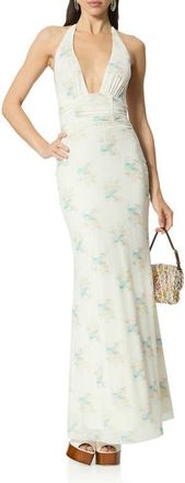 AFRM Anja Floral Print Halter Maxi Dress in Antique Peony at Nordstrom, Size X-Large
