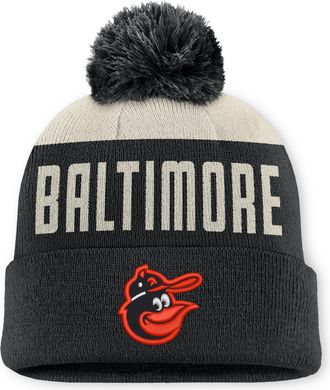 Nike Baltimore Orioles Cooperstown Peak Nike Mens MLB Cuffed Pom Beanie in White | NB1608COBBI-5JZ