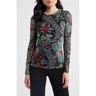 Elie Tahari The Delilah Mesh Top in Dianas Garden Print at Nordstrom, Size X-Large