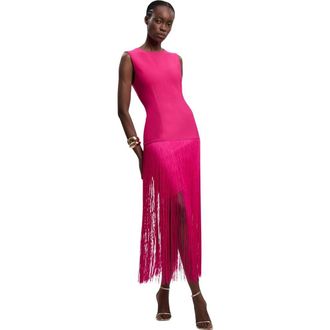 Karen Millen Form Fit Bandage Tassel Hem Mini Dress in Pink at Nordstrom, Size 8