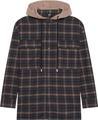 GCDS Geruite Hoodie Shirt - Heren - Casual Overhemden - Bruin - L - Katoen - Overhemden