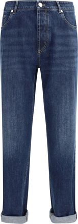 Brunello Cucinelli Mens Straight Jeans Denim Scuro Cotton; Elastane