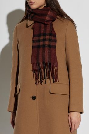 Burberry Fringed Cashmere Scarf, Unisex, Burgundy