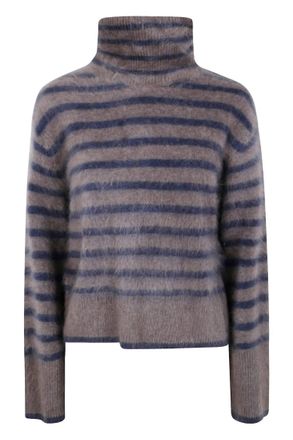 Lisa Yang Womens Floren Truffle Brushed Stripe Sweater In Night Fall Brushed Stripes
