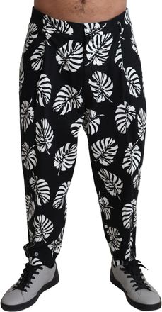 Dolce & Gabbana Black Leaf Cotton Stretch Trouser Mens Mens Pants