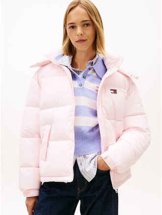 Tommy Hilfiger Womens Tommy Jeans Flag Hooded Puffer Jacket - Pink - XXS