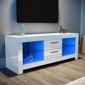 Elegant Lighting Elegant - tv Stand White Modern tv Cabinet with led Light 1300mm mfc High Gloss tv Entertainment Unit Living Room Bedroom Furniture with Storages and