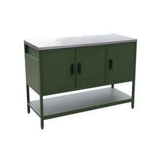 Sweeek M&oacute;dulo cocina exterior de acero 3 puertas y 1 estante, 120cm, verde
