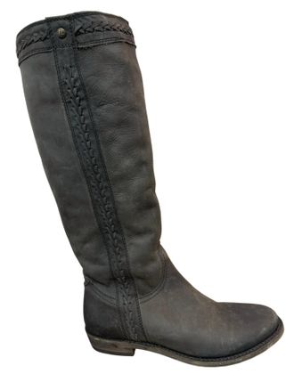 Liberty Black Womens Tall Braided Leather Boots In Stone Wash