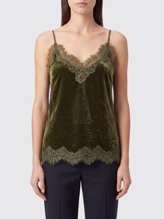 Gold Hawk Top in velluto con inserti in pizzo e scollo a V
