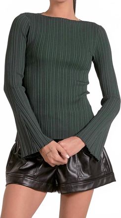 Elan Crewneck Bell Sleeve Top In Pine