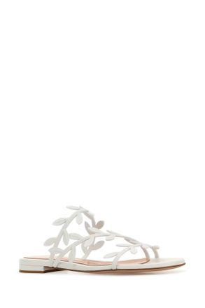 Gianvito Rossi Womens White Nappa Leather Flavia Slippers Whitebian Flat Shoes