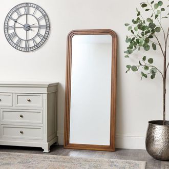 Melody Maison Dark Wood Arched Frame Wall Mirror 60cm X 140cm in Dark Brown | Size: 60 cm X 140 cm