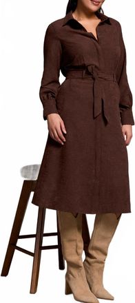 Tribal Long Sleeve Midi Shirt Dress In Cocoa