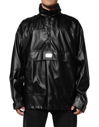 Dolce & Gabbana Mens Black Polyester Logo Plaque Bomber Jacket Clothing