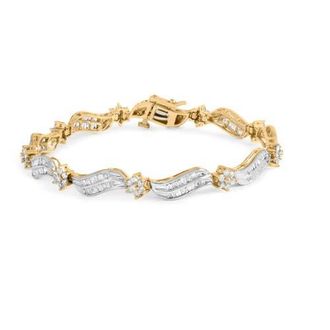 House of Brilliance 10K Yellow and White Gold 3.00 Cttw Diamond Cluster and Wave Link Bracelet at Nordstrom