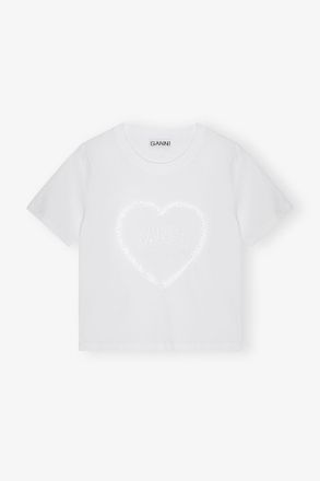 Ganni White Cropped Heart T-shirt - Size XXS Organic Cotton