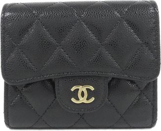 Chanel Black Grained Calfskin Wallet (Tri-Fold) (Pre-Owned)