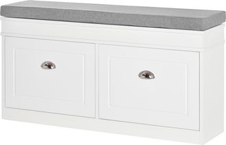 HOMCOM Banco Zapatero Banco De Almacenamiento Para 8 Pares De Zapatos Con 2 Cajones Estantes Ajustables Y Coj&iacute;n Acolchado Entrada Pasillo 104x24x55 Cm Blanco