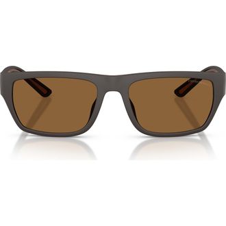 Emporio Armani 57mm Rectangle Sunglasses in Rubberized Matte Brown/brown at Nordstrom