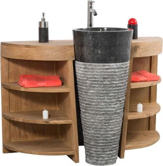 Wanda Collection Mueble para cuarto de ba&ntilde;o de teca 120 cm + lavabo negro