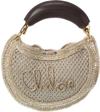 Chlo&eacute; Summer Banana Mini Glitter Crochet & Leather Hobo Bag