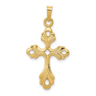 Diamond2Deal 14k Yellow Gold Polished Fleur De Lis Cross Pendant