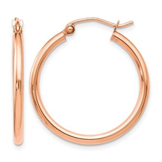 Diamond2Deal 14K Rose Gold 2x25mm Polished Round Hoop Earrings