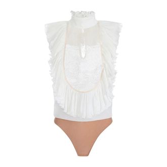 Elisabetta Franchi Body de Georgette y Encaje - Tops - Mujer - Beige - XL
