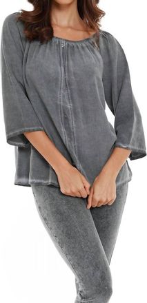 French Kyss Luciana Button Off The Shoulder Top In Charcoal