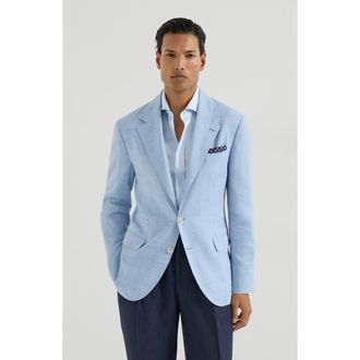 Brunello Cucinelli Chevron deconstructed blazer in Azure at Nordstrom, Size 54 It
