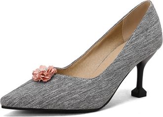 Generic Women Pointed Toe Pumps Textured Fabric Pink Flower Embellishment Stiletto Heel Contrast Heel Narrow Toe Cap Non Slip Durable Comfortable Multi Patter