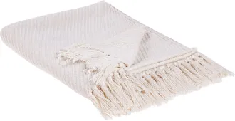 Beliani Manta De Algod&oacute;n Beige 125 X 150 Cm Hecho A Mano Flecos Yarsa