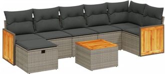 vidaXL Vidaxl - Set De Sof&aacute;s De Jard&iacute;n 8 Pzas Y Cojines Rat&aacute;n Sint&eacute;tico Gris