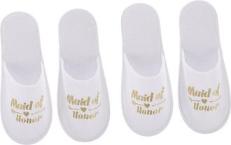 Frcolor 2 Pairs Gold Maid of Honor Disposable Fabric Slippers for Bridesmaids Wedding Party Footwear Non-Slip One-Off Hotel Slippers for Bridal Shower and Rec