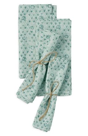 Coyuchi Coral Bell Print Napkins in Sea Green at Nordstrom