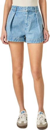 English Factory Pleated High Waist Denim Shorts in Light Denim at Nordstrom, Size X-Small