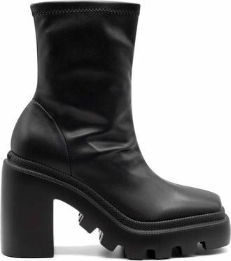 Vic Mati&eacute; Zwarte Eco-leer Gear Hak Laars - Dames - Laarzen met Hak - Zwart - 40 EU - Leer - Schoenen