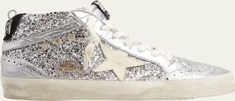 Golden Goose Mid Star Glitter Wing-Tip Sneakers