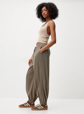 Twik Womens Wrinkled effect cotton barrel-leg jogger