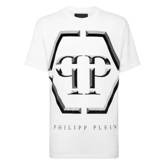 Philipp Plein Tops, Heren, Wit, 3Xl, Katoen, T-shirt Round Neck SS
