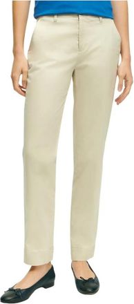 Brooks Brothers Garment Washed Stretch Cotton Chinos - Dames - Chinos - Beige - M - Katoen - Broeken
