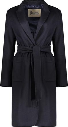 Herno Elegant Jas met Trekkoord Taille - Dames - Jas met riem - Blauw - M - Leer - Jassen