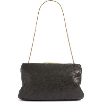 Saint Laurent Large Crinkled Leather Frame Clutch in Noir at Nordstrom